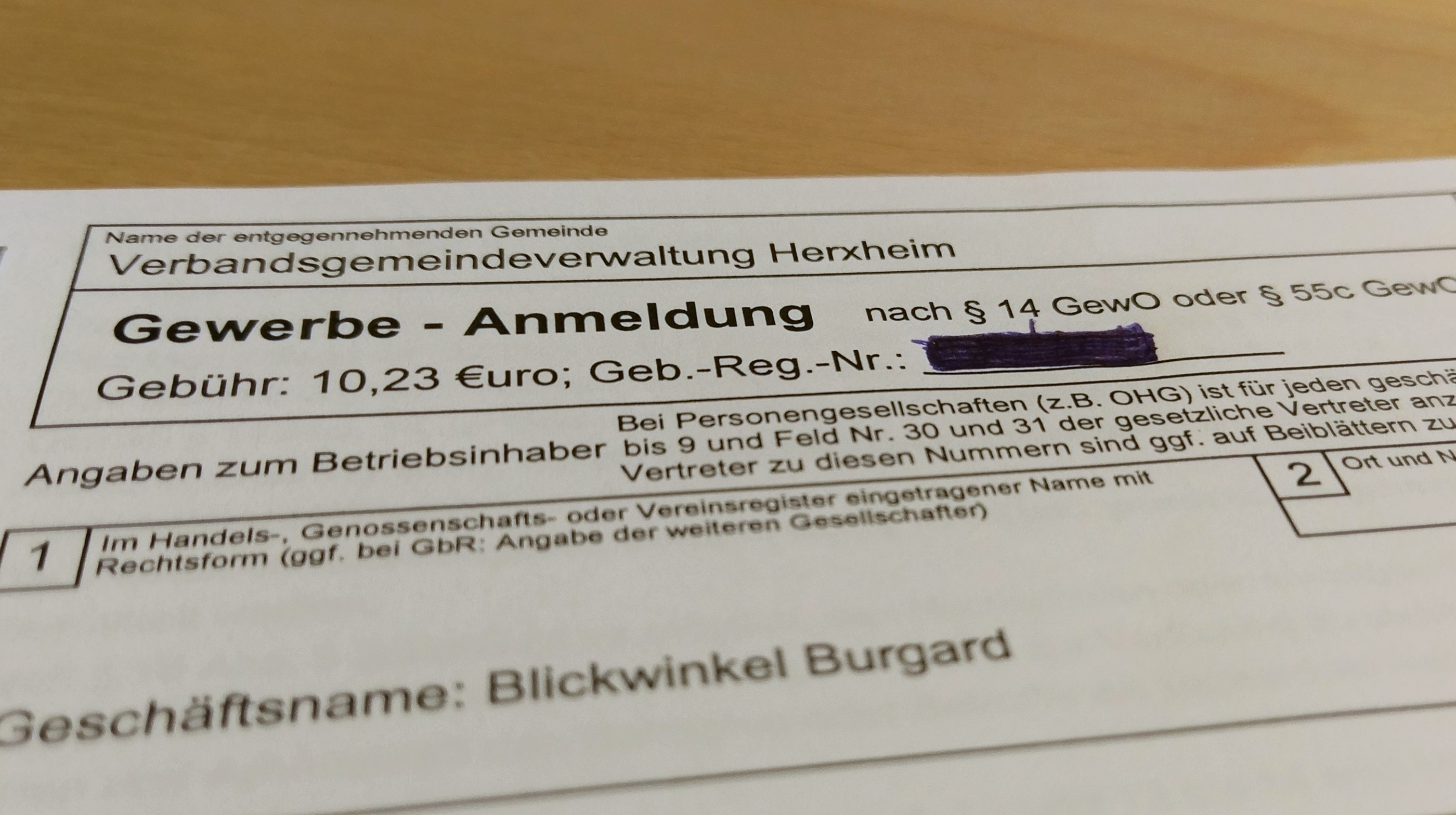 Foto Gewerbe Einfach Anmelden Blickwinkel Burgard